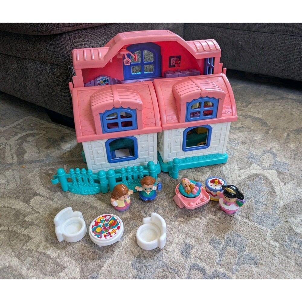 Fisher Price Little People Sweet Sounds Doll House Pink Roof Working w Pieces FP